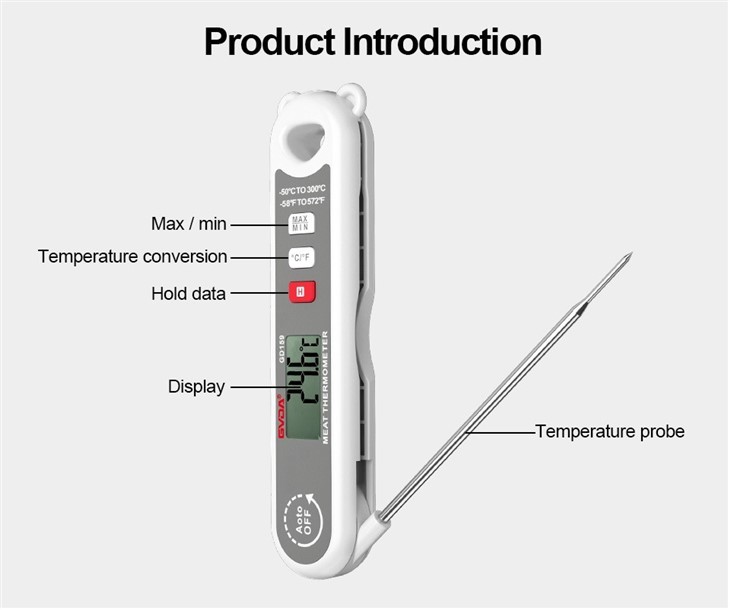 Digital Food Thermometer With Magnet And Foldable Probe